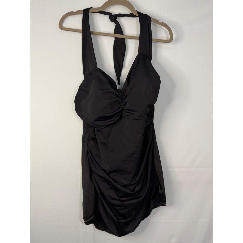 Catalina Swim Dress Women Black Halter Ruched One Piece Swimsuit
